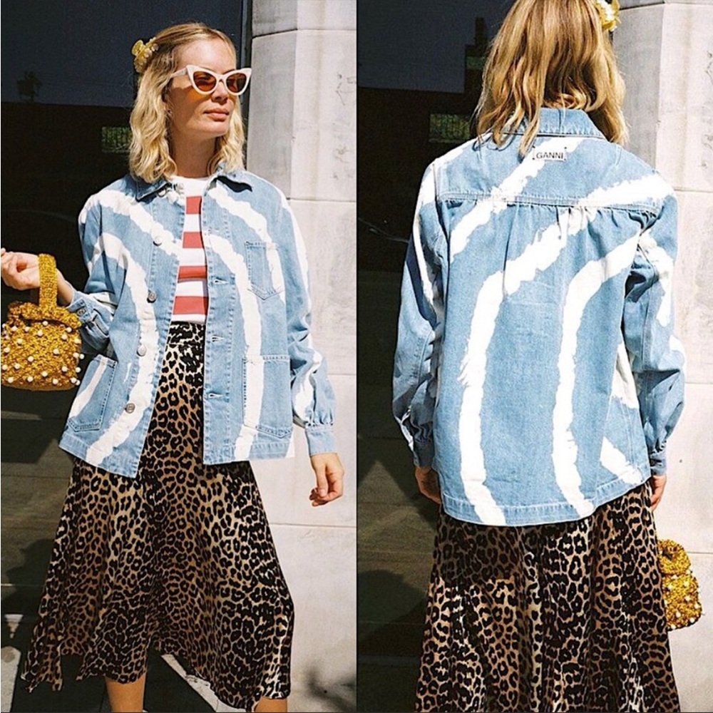 Ganni Light Blue and White Tie-Dye Denim Jacket